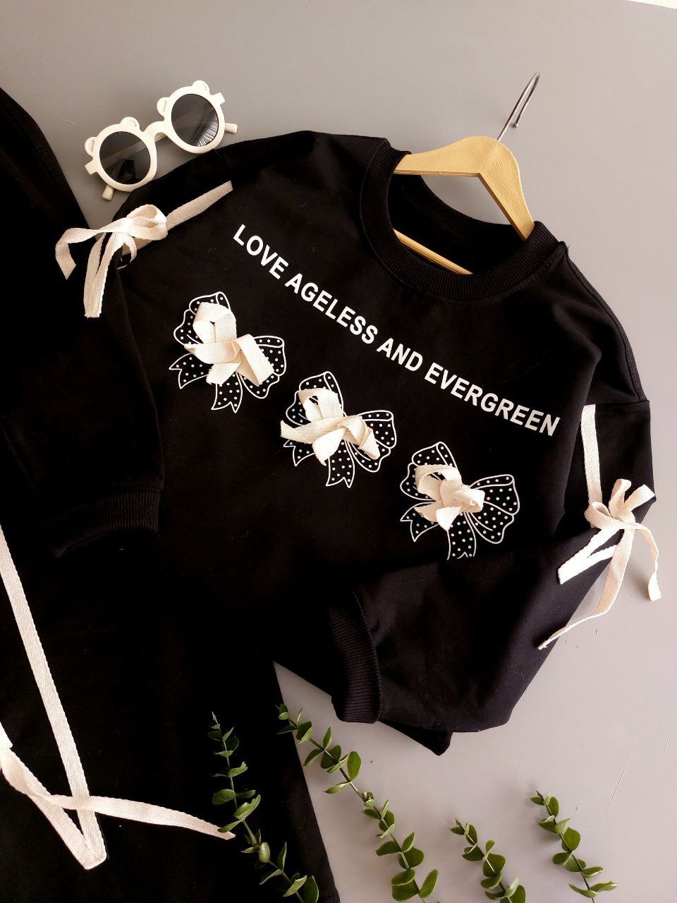 بلوزشلوار بگ  دخترانه پاپیون مشکی