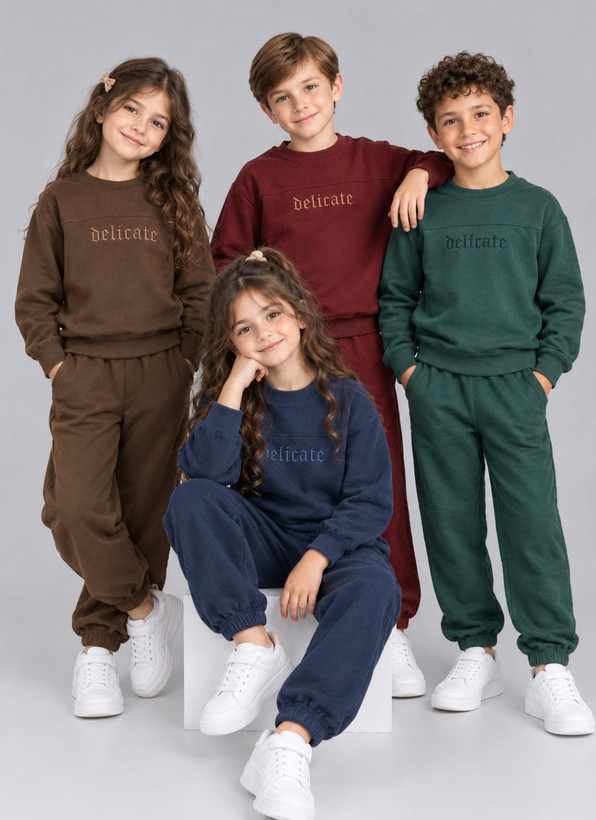 بلوزشلوار طرح:گلدوزی Delicate اسپرت دخترپسرسایز۵۰و۵۵